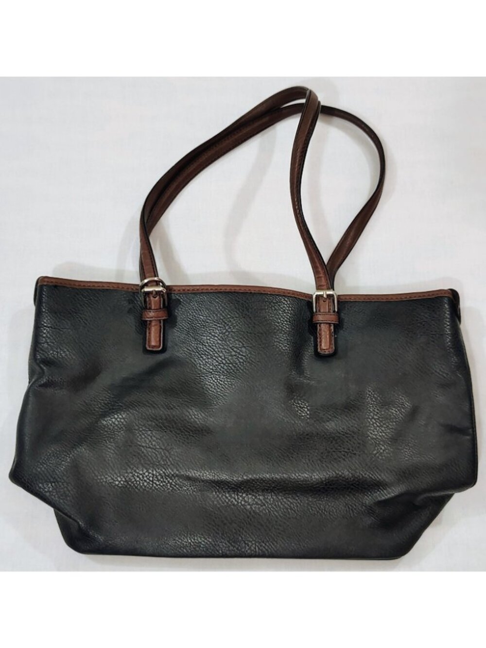 Bueno Tote Bag Black Brown Faux Leather Shoulder Purse Handbag Pockets - Picture 3 of 16